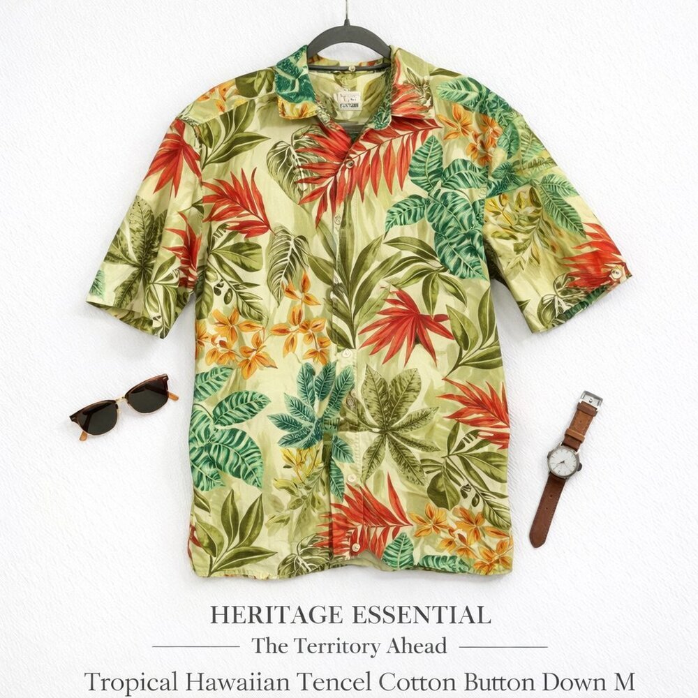 The Territory Ahead Tropical Hawaiian Shirt Tencel Cotton Button Down M